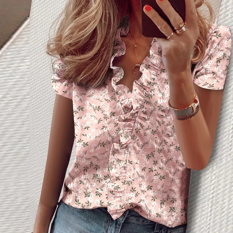 Short Sleeve Shirts Ladies Tops Summer Blouse Office Lady Women's Clothing New Fashion Ruffle V-Neck Solid Shirt Casual Female
Short Sleeve Shirts Ladies Tops Summer Blouse Office Lady Women's Clothing New Fashion Ruffle V-Neck Solid Shirt Casual Female
