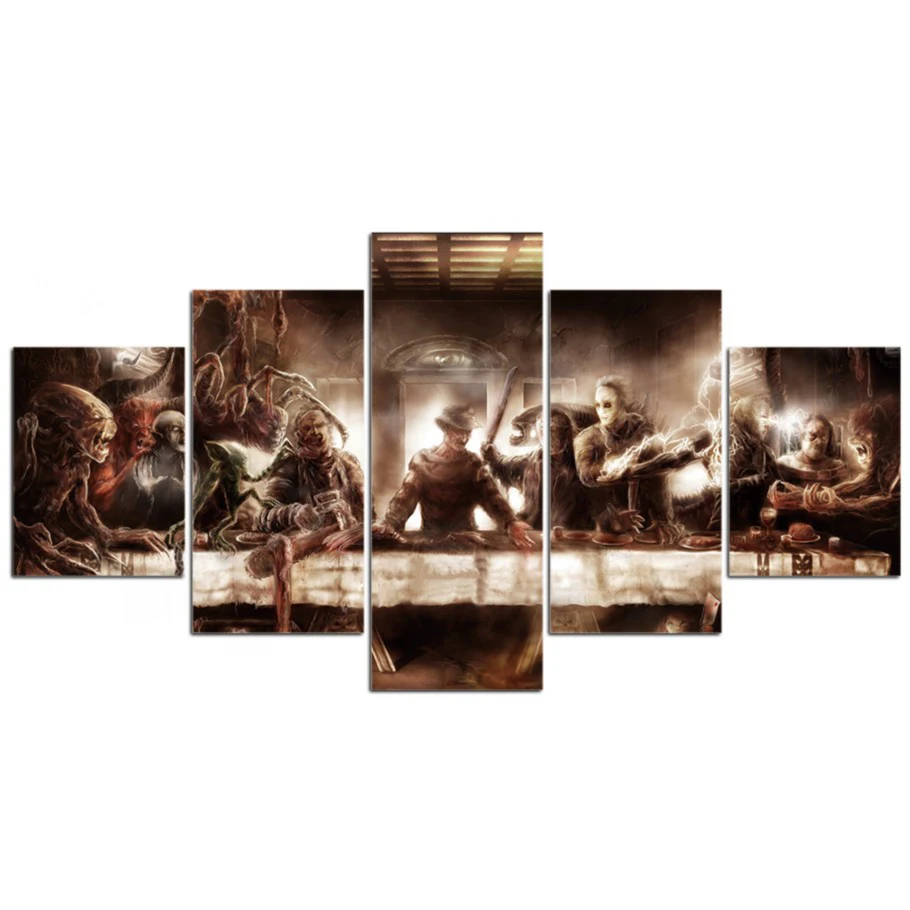 Scary Horror Movie Last Supper 5 Pcs Canvas Picture Print Wall Art Canvas Painting Wall Decor for Living Room Poster No Framed
Scary Horror Movie Last Supper 5 Pcs Canvas Picture Print Wall Art Canvas Painting Wall Decor for Living Room Poster No Framed