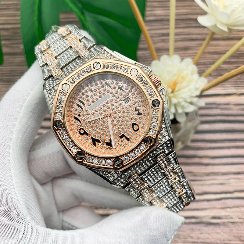 Men's Watches Royal Oak Luxury Brand Full Diamond Quartz Wrist Watch Waterproof Stainless Steel Wrist Watches Relogio Feminino
Men's Watches Royal Oak Luxury Brand Full Diamond Quartz Wrist Watch Waterproof Stainless Steel Wrist Watches Relogio Feminino