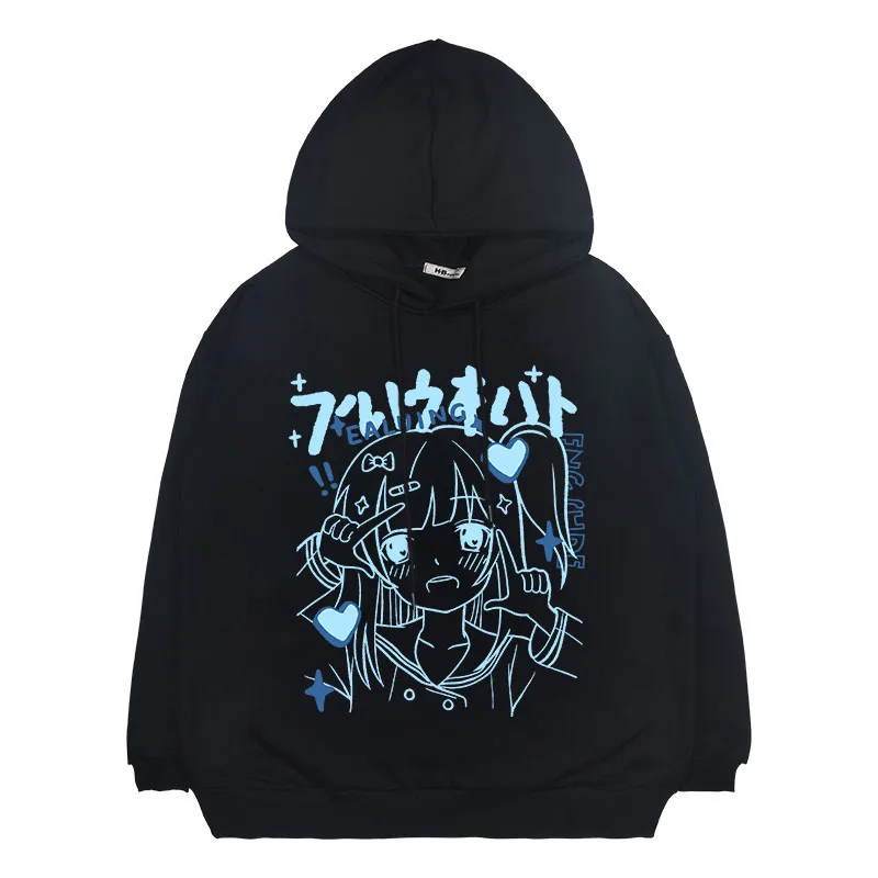 Пуловер женский оверсайз в стиле аниме, модное худи в готическом стиле, однотонное черное свободное худи с мультяшным принтом, Ins, в стиле Ха... 
Пуловер женский оверсайз в стиле аниме, модное худи в готическом стиле, однотонное черное свободное худи с мультяшным принтом, Ins, в стиле Ха...