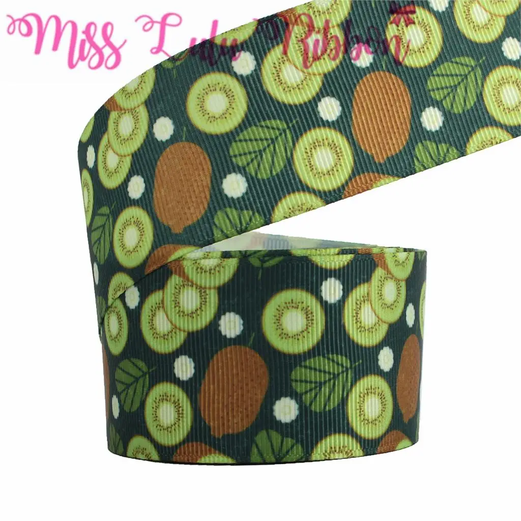 

16mm-75mm Fruit Series Kiwi Lemon Avocado Watermelon Printed Grosgrain/Foe Ribbon Autumn Leaf DIY Hair Bowknots 50yards/roll