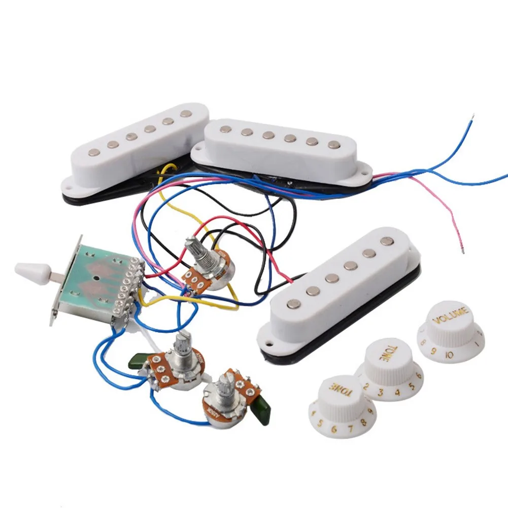 Electric Guitar Pickup Complete Line 1x Wiring Harness 1x Volume Knob 2x Tone Knob Prewired 5-Way Switch 2T1V SSS For Strat
Electric Guitar Pickup Complete Line 1x Wiring Harness 1x Volume Knob 2x Tone Knob Prewired 5-Way Switch 2T1V SSS For Strat