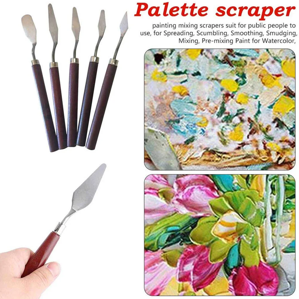 5pcs Wood+Stainless Steel Painting Knife Set Multi-Functional Stainless Steel and Wood Palette Knife for Oil Painting
5pcs Wood+Stainless Steel Painting Knife Set Multi-Functional Stainless Steel and Wood Palette Knife for Oil Painting