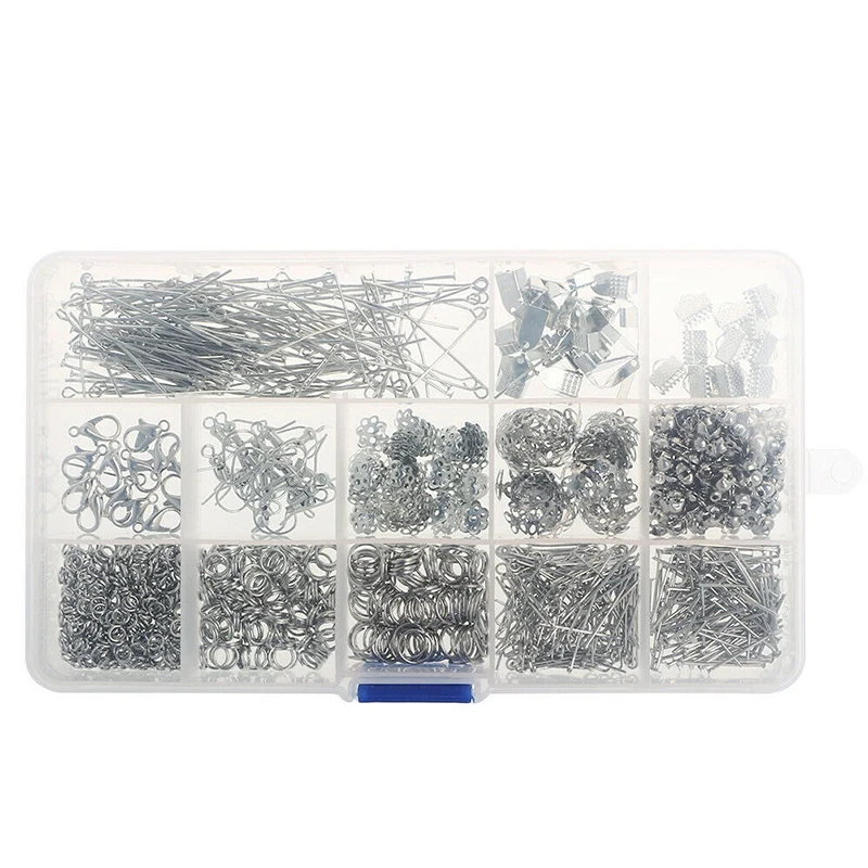 

15 Grids Metal Jewelry Making Kit DIY Necklace Materials Repair Tool with Accessories Findings and Beading Wires Adults Supplies