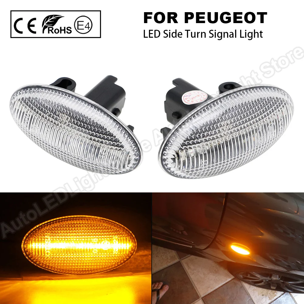 

2X LED Side Marker Turn Signal Lights Lamp For Peugeot 107 1007 108 206 307 407 4007 607 Partner CITROEN C1 C2 C3 C4 C5 C6 JUMPY
