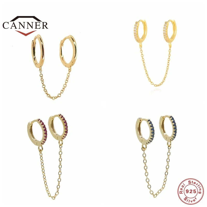 

CANNER 100% Sterling Silver 925 Hoop Earrings for Women Zircon Double Hoops Huggie Piercing Earring Jewelry Pendientes Brincos