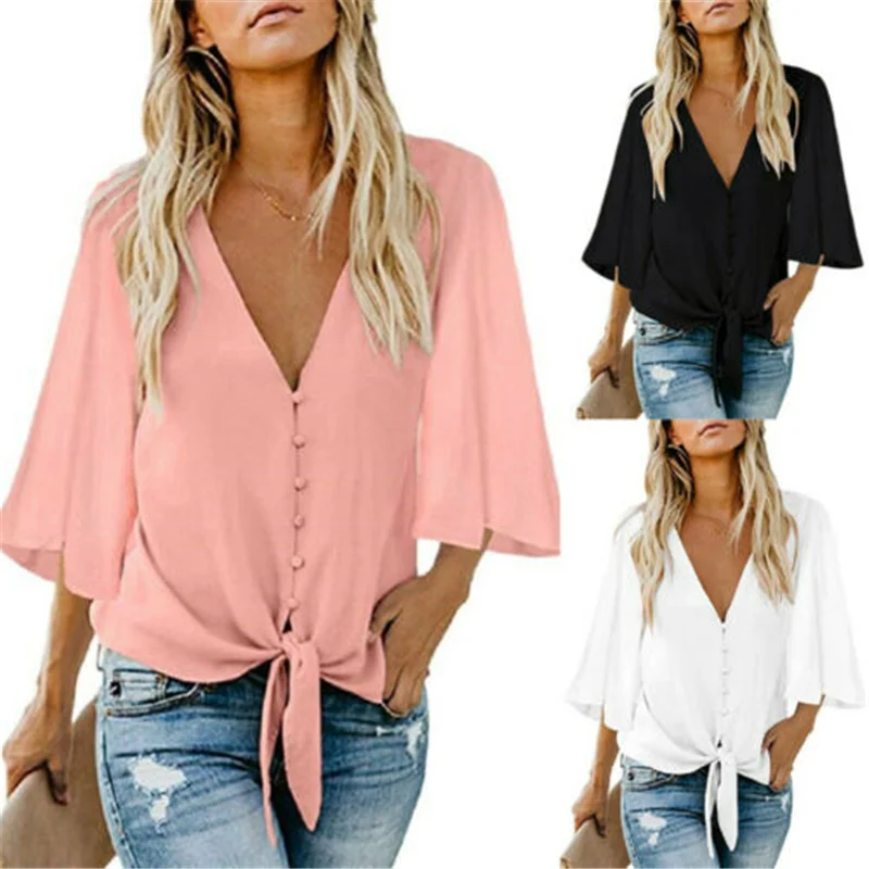 Women's 3/4 Flare Sleeve Casual Loose Shirts Solid T-Shirts Plus Size 2XL Summer Top 
Women's 3/4 Flare Sleeve Casual Loose Shirts Solid T-Shirts Plus Size 2XL Summer Top