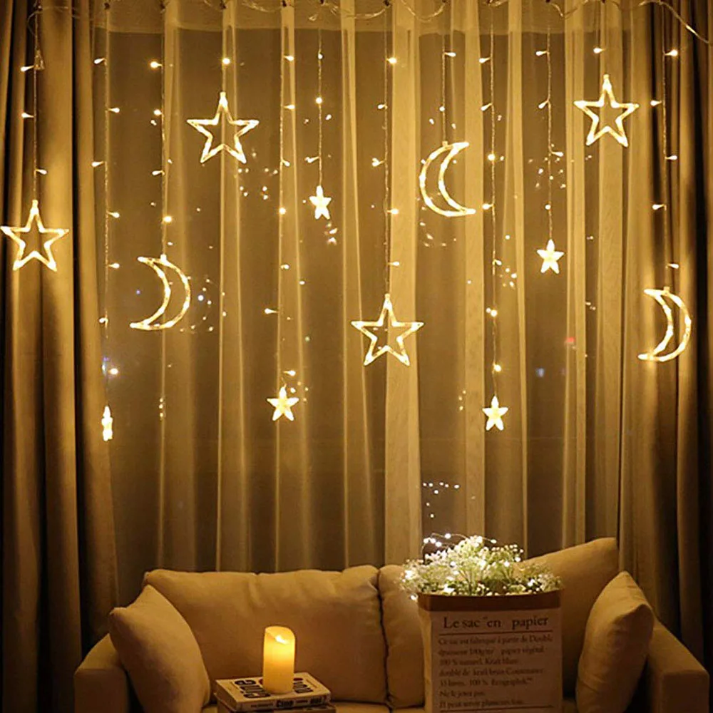 Creative Star Moon Led Curtain String Light Christmas Ramadan Garland Light Romantic Holiday Lights For Wedding Party Decor New 
Creative Star Moon Led Curtain String Light Christmas Ramadan Garland Light Romantic Holiday Lights For Wedding Party Decor New