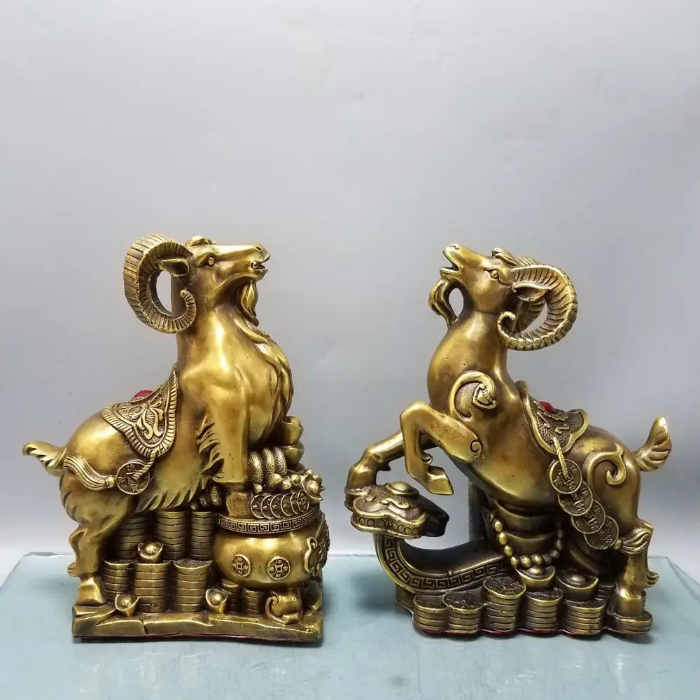 10" Chinese Seikos Bronze Zodiac Sheep Statue A pair Ruyi Cornucopia Goat Implication Lucky fortune Wangcai Decoration
10" Chinese Seikos Bronze Zodiac Sheep Statue A pair Ruyi Cornucopia Goat Implication Lucky fortune Wangcai Decoration