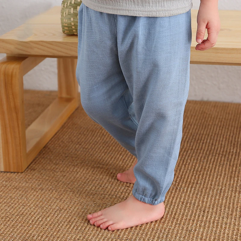 Детские брюки из хлопка и льна на весну лето тонкие льняные для мальчиков девочек