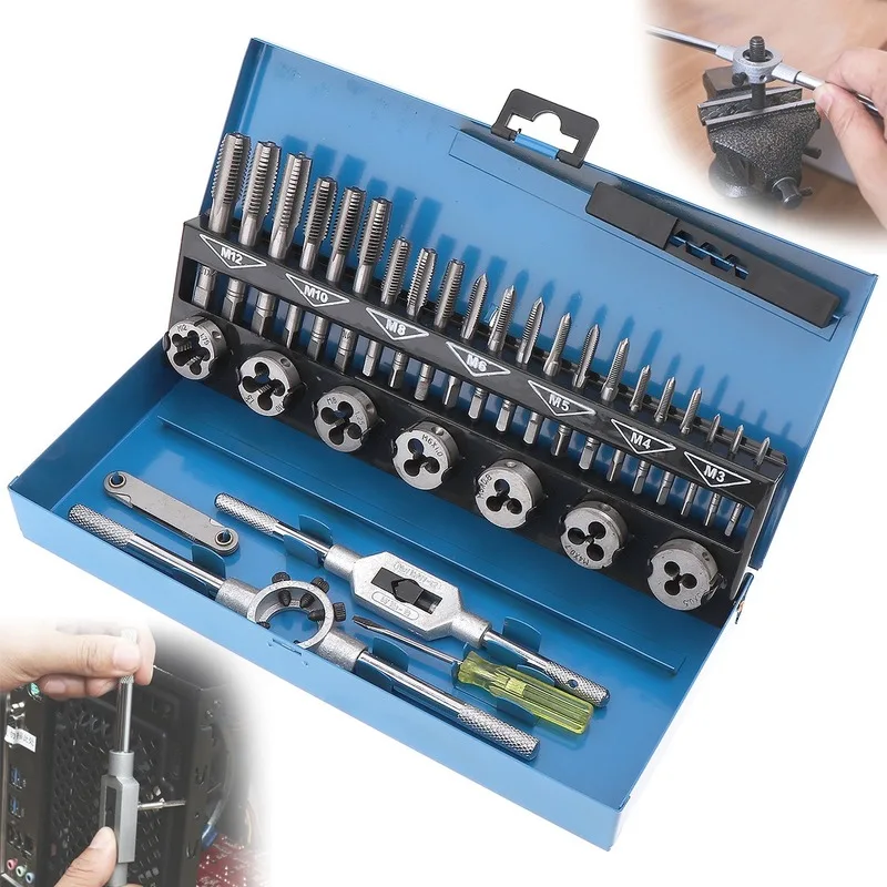 32Pcs/set M3-M12 Alloy Steel Metric Taps and Dies Set Thread Cutting Tool Adjustable Taps Dies Wrench Car Repair Hand Tool
32Pcs/set M3-M12 Alloy Steel Metric Taps and Dies Set Thread Cutting Tool Adjustable Taps Dies Wrench Car Repair Hand Tool