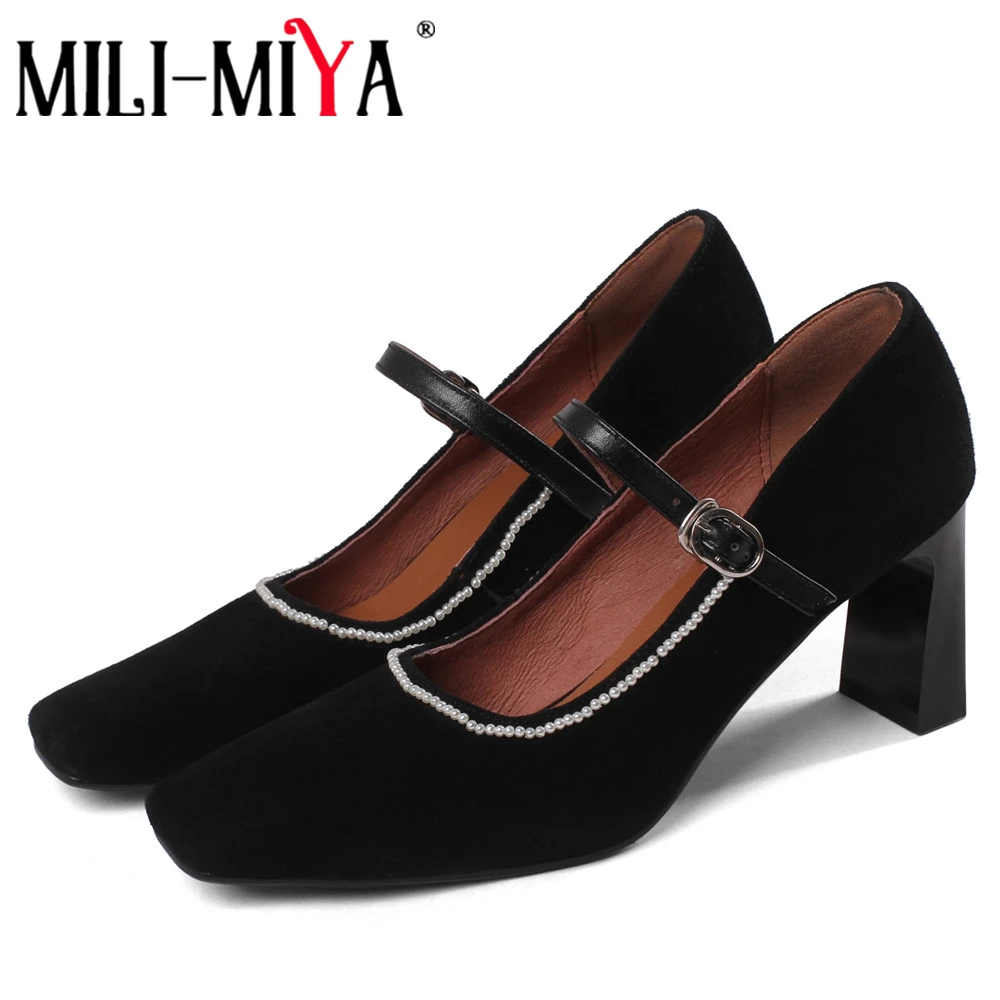 MILI-MIYA Fashion Women Kid Suede Pumps Buckle Strap Square Toes Thick Heels Spring Autumn Dress Party Shoes Size 34-40
MILI-MIYA Fashion Women Kid Suede Pumps Buckle Strap Square Toes Thick Heels Spring Autumn Dress Party Shoes Size 34-40