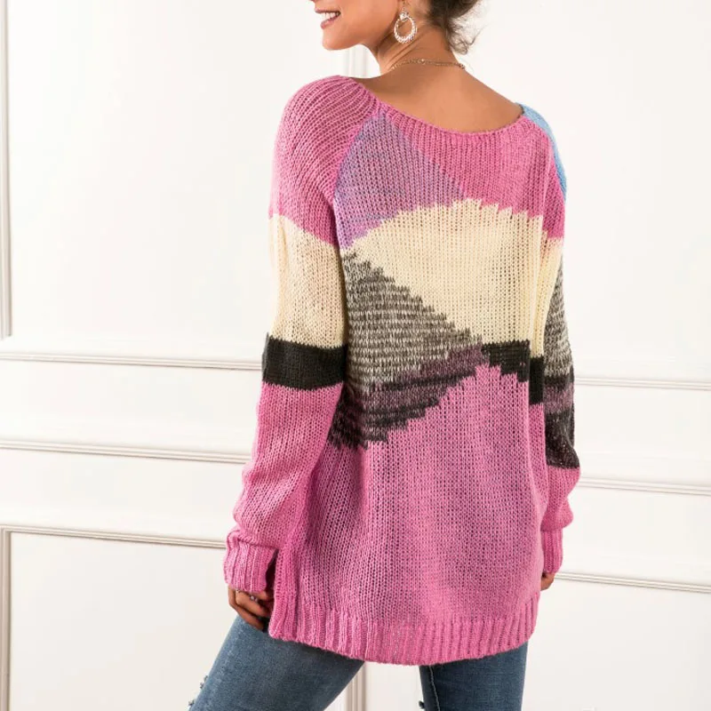 Fashion Women's Pullover Sweater Fall Winter 2019 Oversized Loose Geometric Pattern Wool Knit Long Sleeve Jumpers Knitwear Pink
Fashion Women's Pullover Sweater Fall Winter 2019 Oversized Loose Geometric Pattern Wool Knit Long Sleeve Jumpers Knitwear Pink
