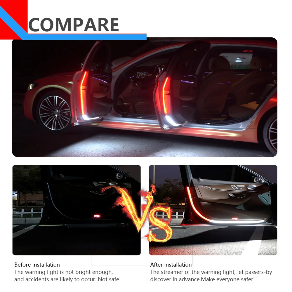Cars Door Lights Opening Warning LED Lamps Strips Strobe Flashing Anti Rear-end Collision Safety Car Accessories White and Red 
Cars Door Lights Opening Warning LED Lamps Strips Strobe Flashing Anti Rear-end Collision Safety Car Accessories White and Red