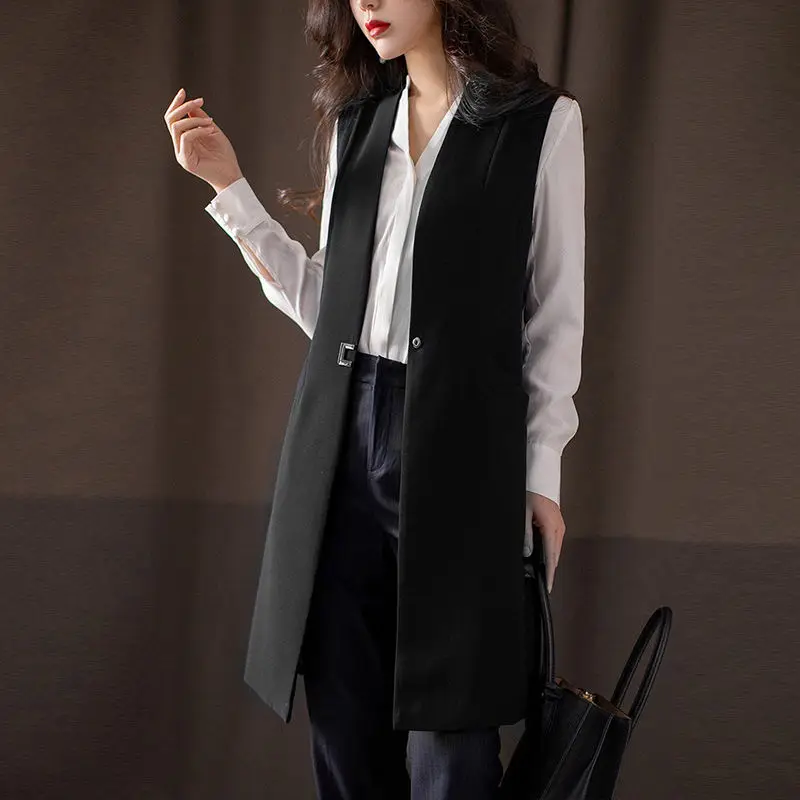 2021 Women Spring Autumn Casual Suit Long Waistcoat Ladies Solid V-neck Button Sleeveless Vest Female Elegant Oversize Vest I260
2021 Women Spring Autumn Casual Suit Long Waistcoat Ladies Solid V-neck Button Sleeveless Vest Female Elegant Oversize Vest I260