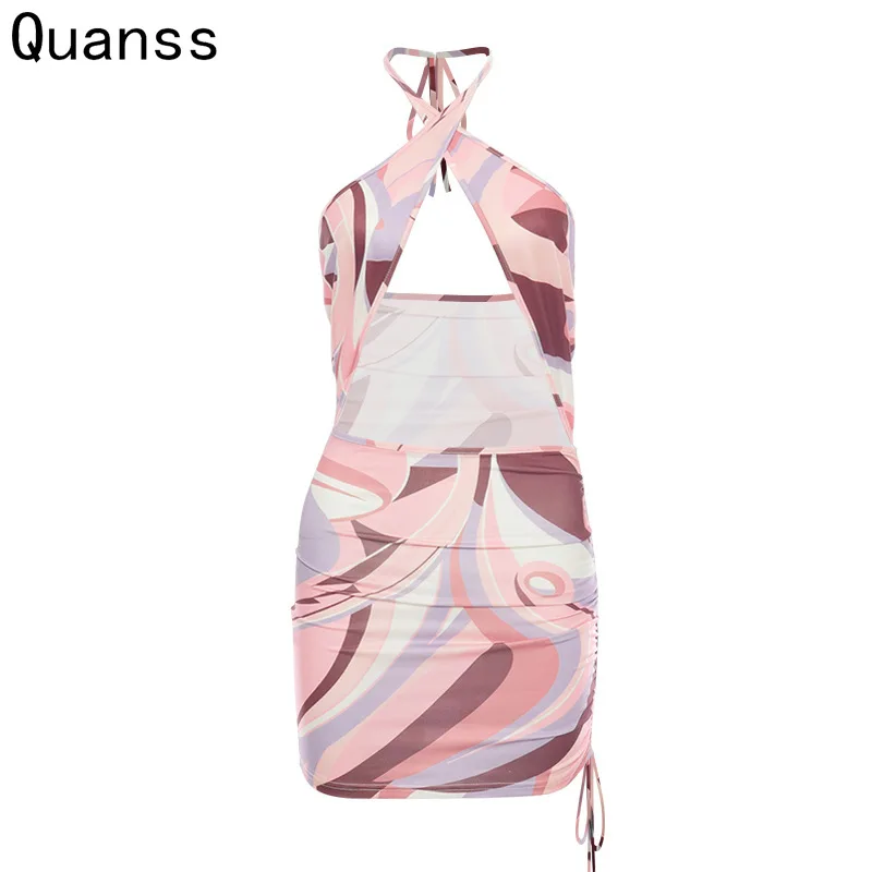 Quanss Summer Sleeveless Halter Sexy Mini Dress Women Backless Bodycon Party Club Hollow Out Outfits Draw String Sundress 2021
Quanss Summer Sleeveless Halter Sexy Mini Dress Women Backless Bodycon Party Club Hollow Out Outfits Draw String Sundress 2021