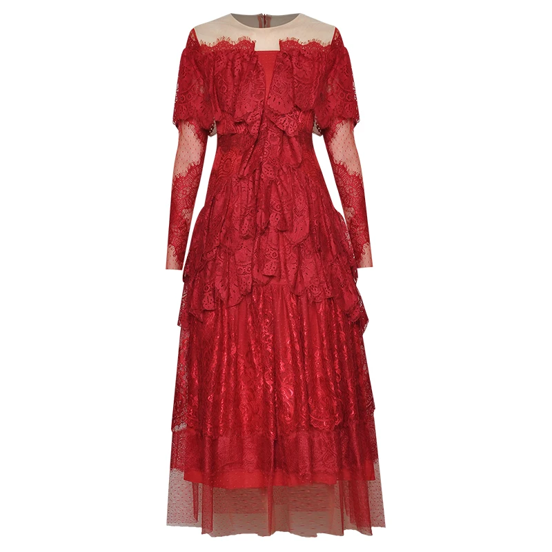 

Gorgeous Runway Designer High Quality New Women'S Casual Party Sexy Vintage Elegant Chic Gentlewoman Lace Midi Dress