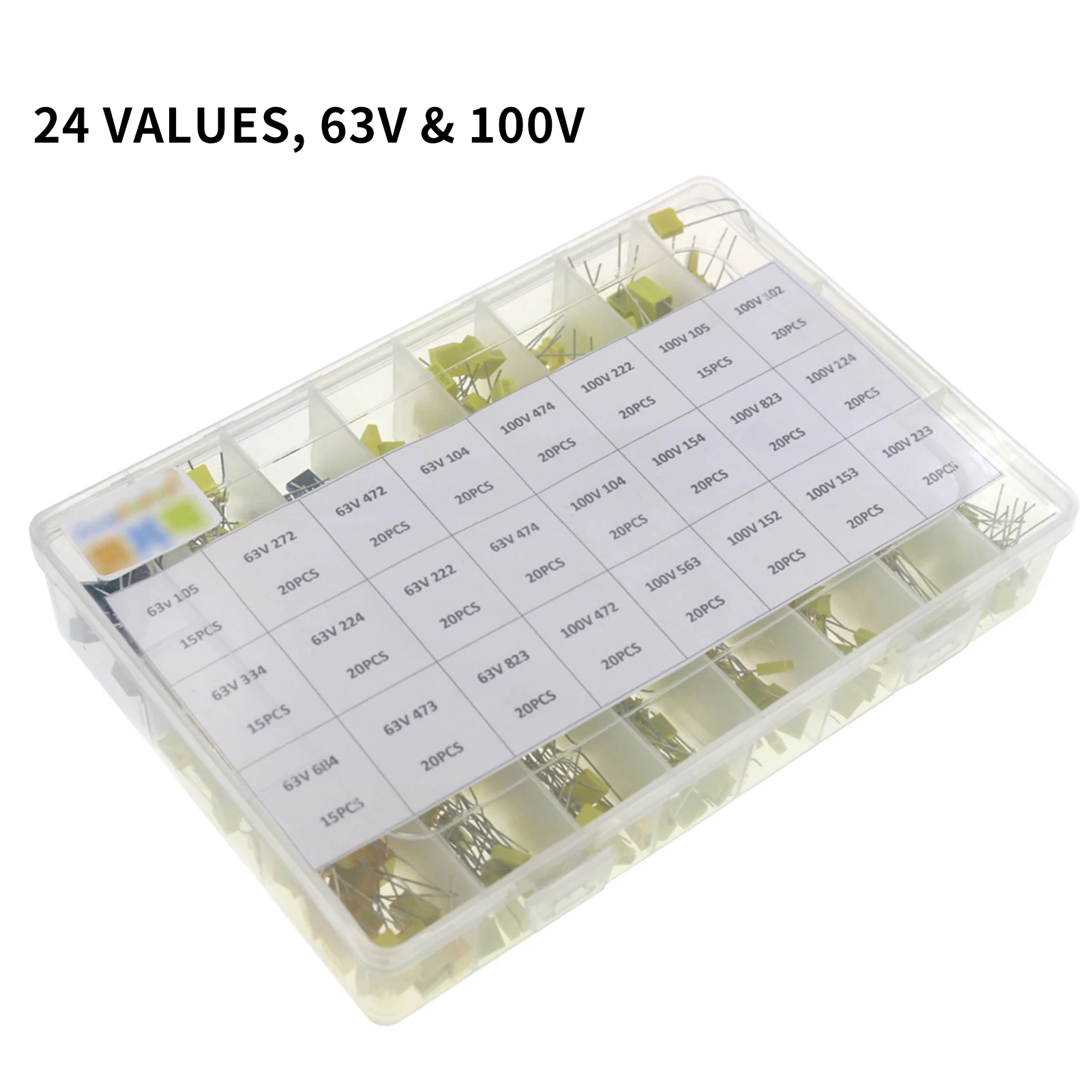 460pcs 24 Values 63V & 100V Electrolytic Capacitor Assortment Kit Capacitor Assorted Capacitors with Storage Box
460pcs 24 Values 63V & 100V Electrolytic Capacitor Assortment Kit Capacitor Assorted Capacitors with Storage Box