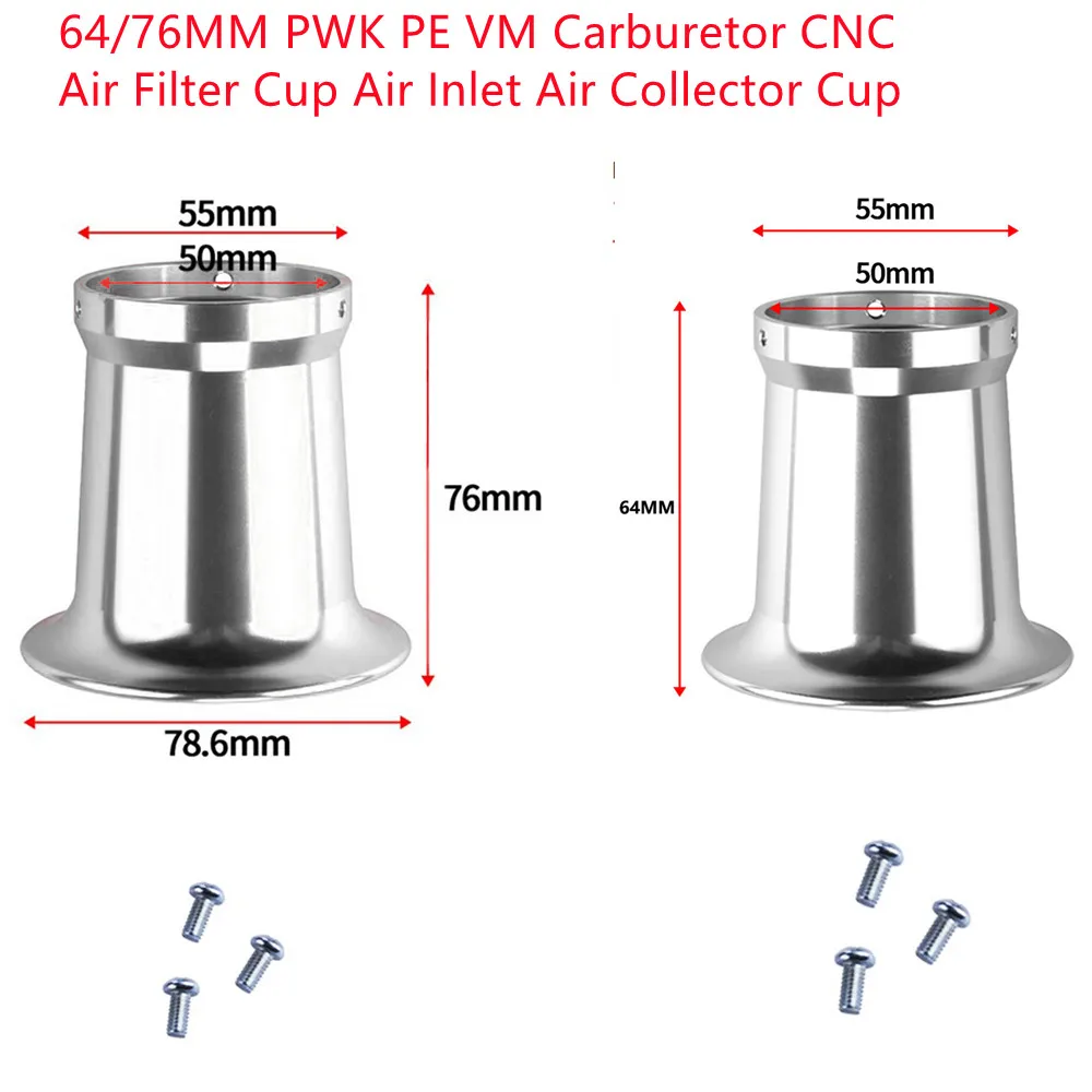 PWK PE VM Carburetor Modified Length 64/76MM CNC Air Filter Cup Collector Cup 50mm Carburetor Air Filter Wind Horn Cup 3*Screws
PWK PE VM Carburetor Modified Length 64/76MM CNC Air Filter Cup Collector Cup 50mm Carburetor Air Filter Wind Horn Cup 3*Screws