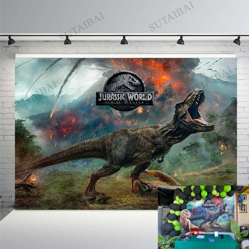 

Jurassic Park World Dinosaur Backdrop Photography Studio Photo Background Baby Birthday Party Volcano Eruption Decoration Banner