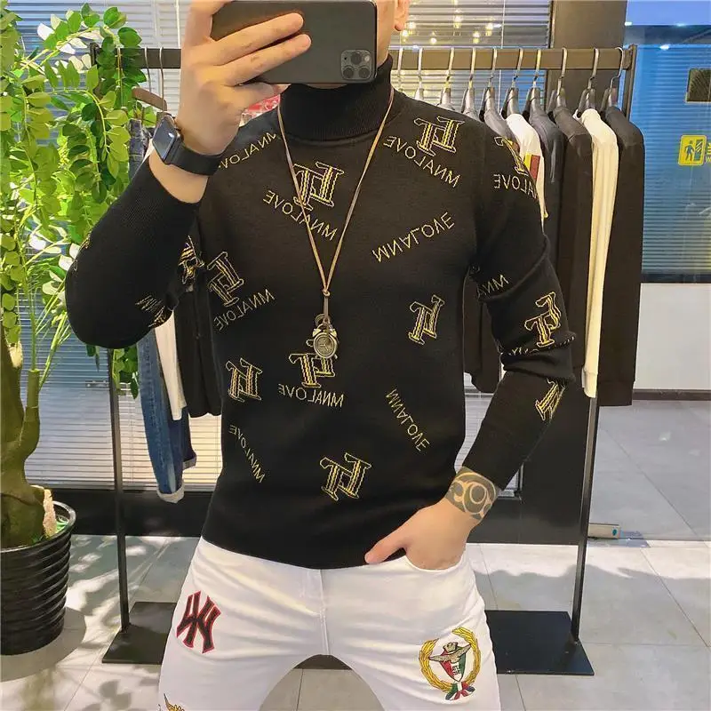 

Europe Station 2020 Winter Top Men 's High Collar Plush Bottomed Shirt Korean Trend Personality Fashion Sweater