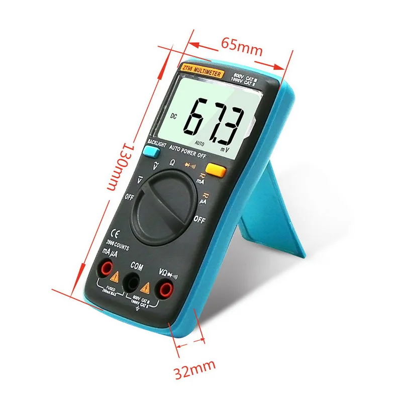 1Pcs ZT Digital Multimeters Portable AC/DC Ammeter Voltmeter Ohm LCD Display Backlight Multimeter Diode and Continuity Test 
1Pcs ZT Digital Multimeters Portable AC/DC Ammeter Voltmeter Ohm LCD Display Backlight Multimeter Diode and Continuity Test