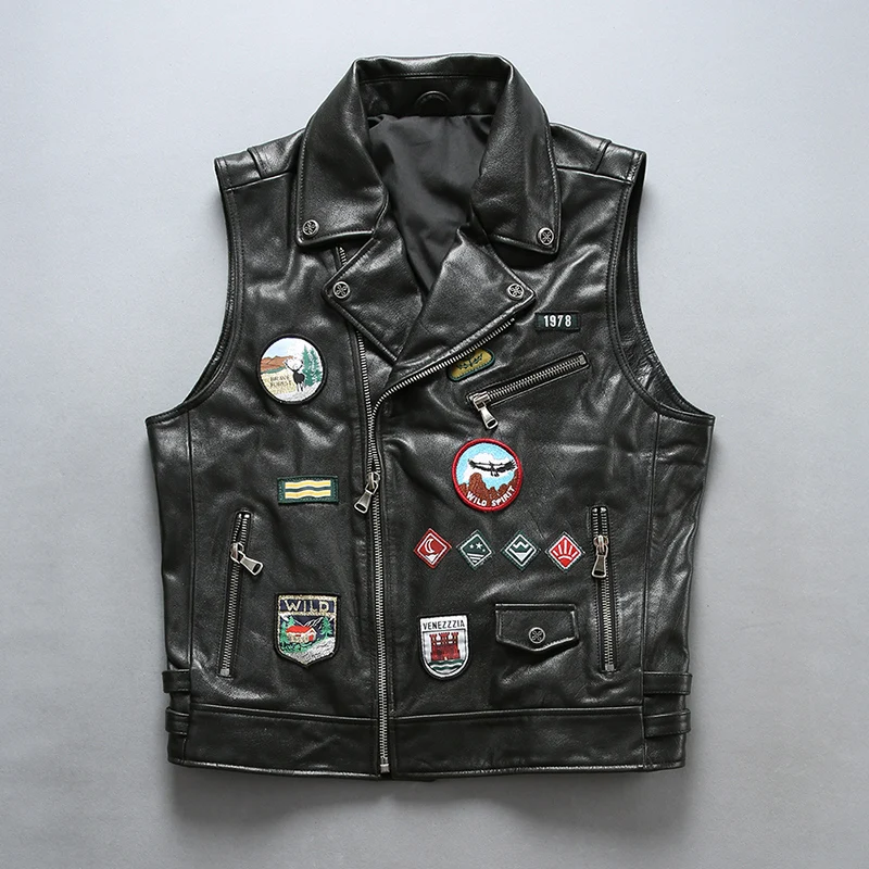 Fashion Locomotive Style Genuine Motorcycle Biker Waistcoat Cowhide Short Slim Fit Real Leather Vest | Мужская одежда