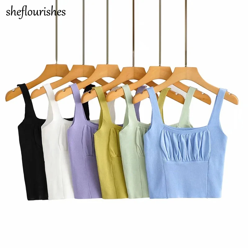 2021 Cropped top women vintage square neck tops summer sleeveless tank top knit ruched tops solid backless crop top white green
2021 Cropped top women vintage square neck tops summer sleeveless tank top knit ruched tops solid backless crop top white green