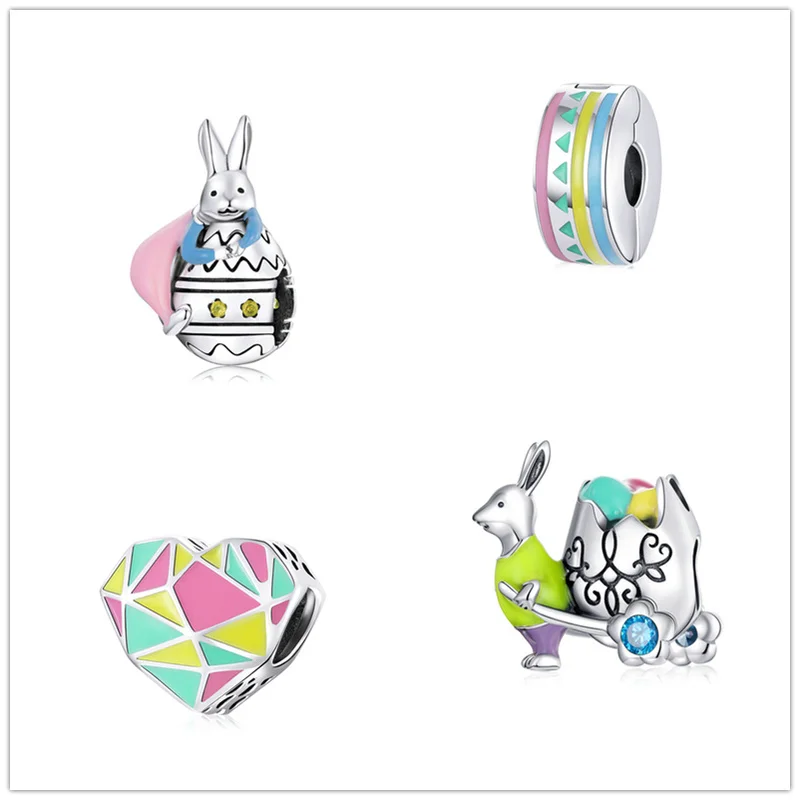 Real 925 Sterling Silver Easter Rabbit Eggs Colorful Heart Enamel Charm Original for DIY Jewelry Girls Kids gift SCC175--56
Real 925 Sterling Silver Easter Rabbit Eggs Colorful Heart Enamel Charm Original for DIY Jewelry Girls Kids gift SCC175--56