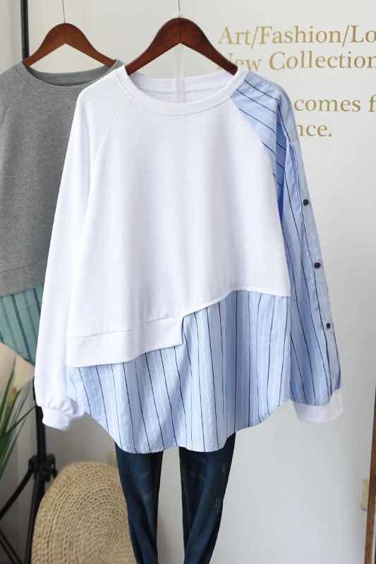 SuperAen O Neck Striped Splice Woman Tshirts 2020 Autumn New Fake Two Blouse
SuperAen O Neck Striped Splice Woman Tshirts 2020 Autumn New Fake Two Blouse