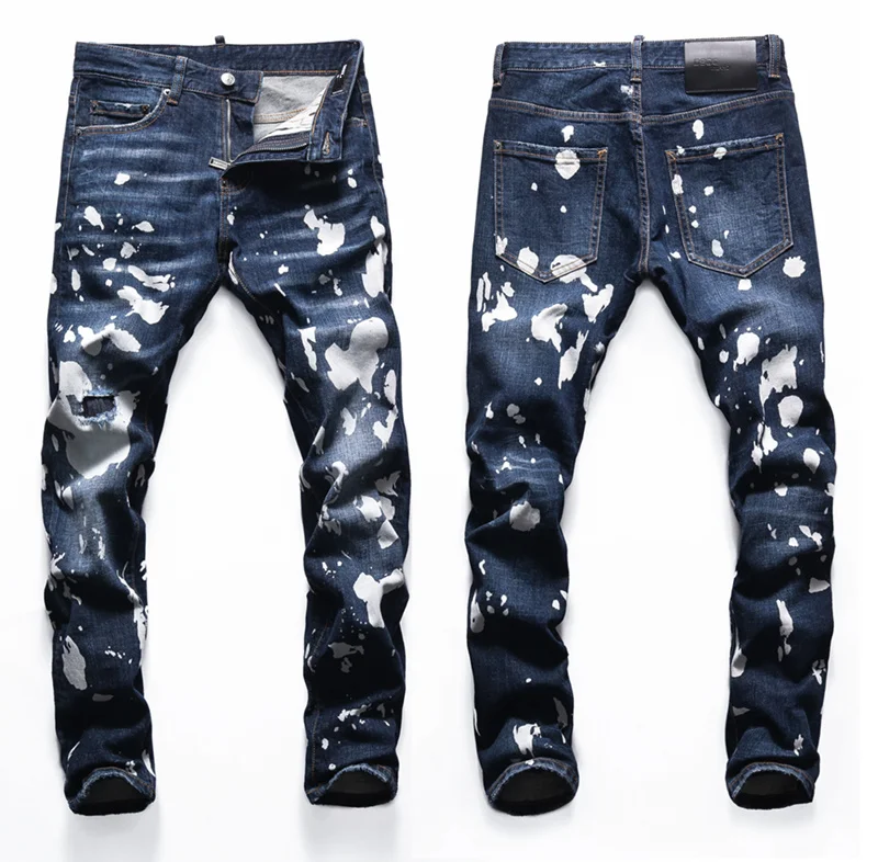 dsq brand European Style mens slim elastic jeans Men straight denim trousers zipper Patchwork Slim blue hole jeans for men 8150 
dsq brand European Style mens slim elastic jeans Men straight denim trousers zipper Patchwork Slim blue hole jeans for men 8150