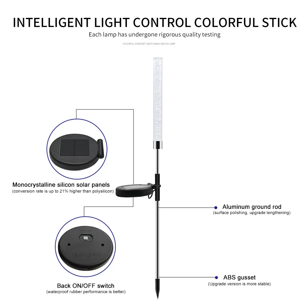 2pcs Solar Tube Lights Solar Bubble RGB Color Changing Solar Powered Stake Lights for Garden Patio Yard Pathway Decoration
2pcs Solar Tube Lights Solar Bubble RGB Color Changing Solar Powered Stake Lights for Garden Patio Yard Pathway Decoration