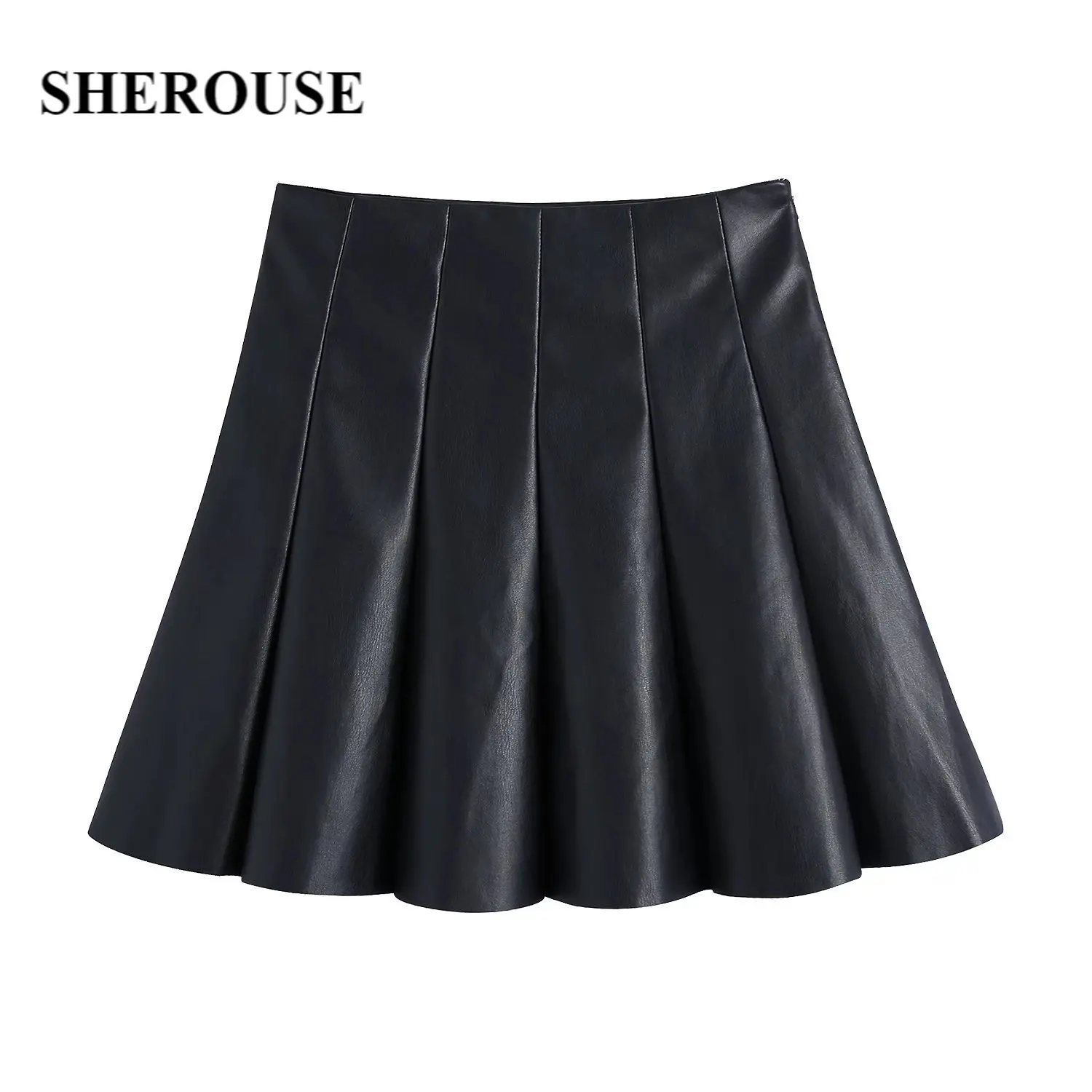 SHEROUSE Women Elegant Faux Leather Pleated Mini Skirt High-waist Back Zipper Chic Lady Fashion Woman Black PU Short skirts
SHEROUSE Women Elegant Faux Leather Pleated Mini Skirt High-waist Back Zipper Chic Lady Fashion Woman Black PU Short skirts