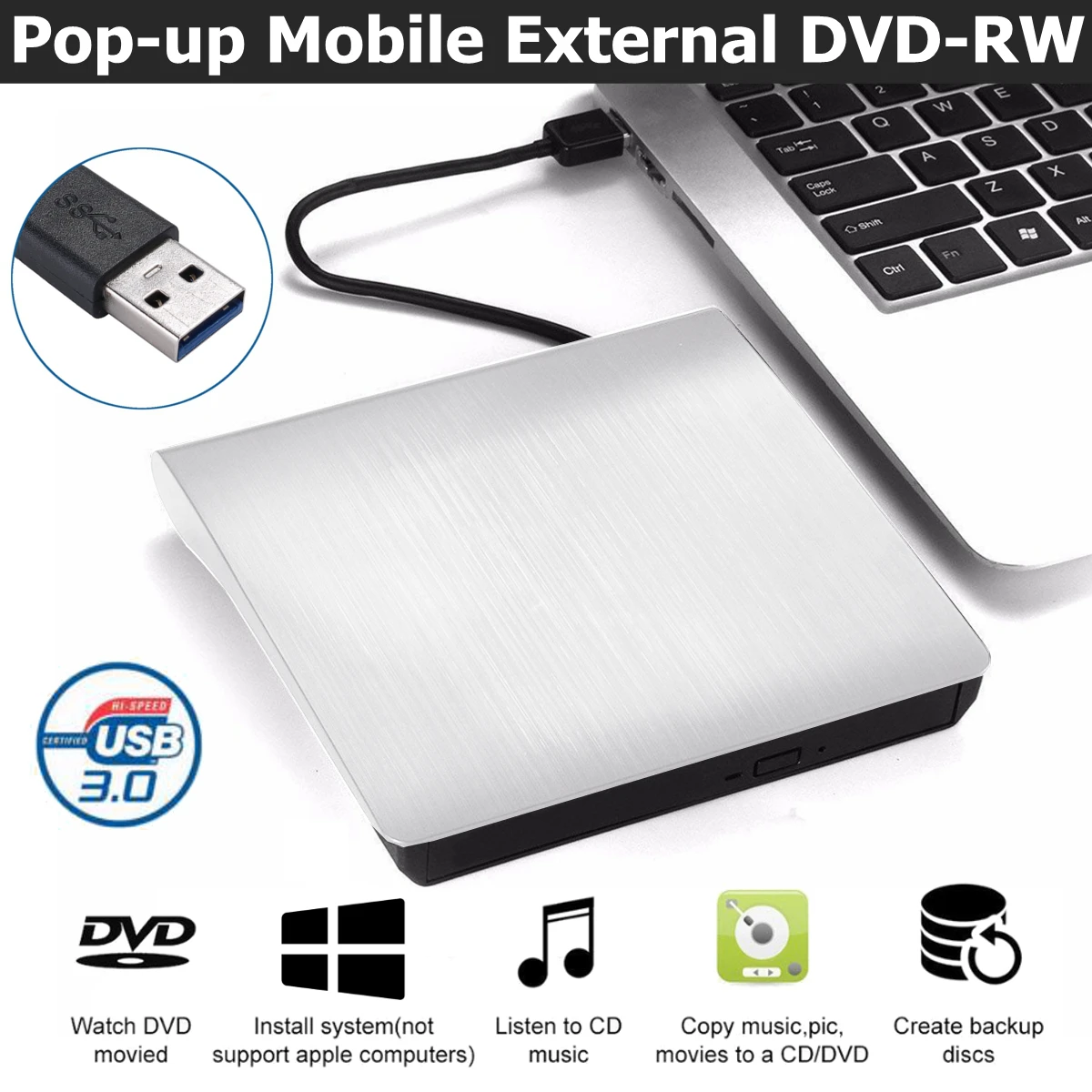 Внешний DVD накопитель USB 3 0 портативный CD RW привод запись оптический плеер