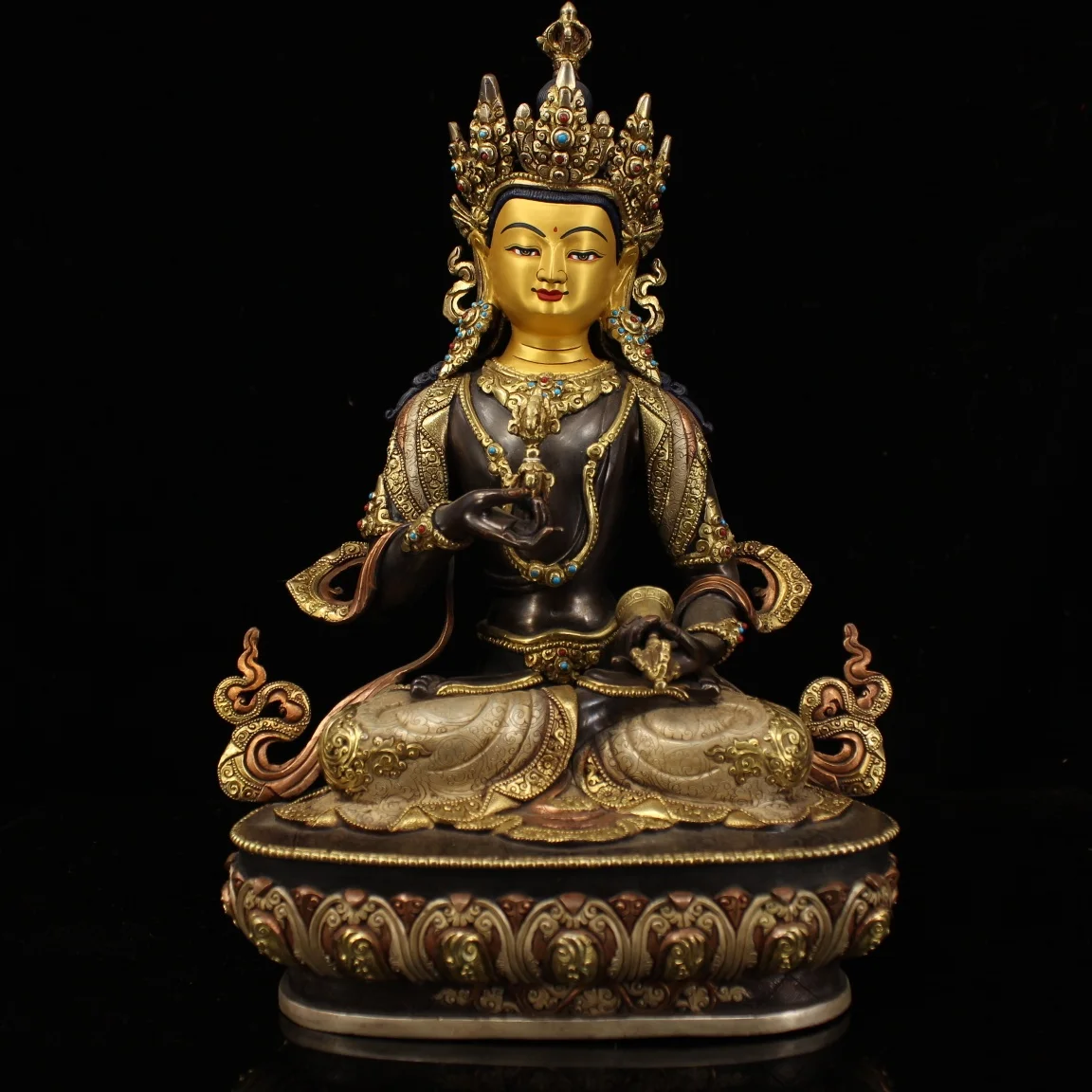 15"Nepal temple collection Old Bronze Gilt Real gold mosaic Gem Top painting Vajrasattva Buddha Tibetan Tantra Sitting Buddha
15"Nepal temple collection Old Bronze Gilt Real gold mosaic Gem Top painting Vajrasattva Buddha Tibetan Tantra Sitting Buddha