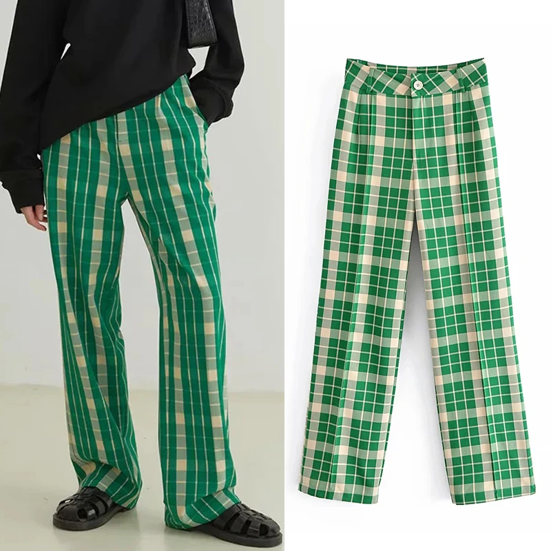 Za Green Plaid Pants For Women High Waist Wide Leg Pant Autumn Harajuku Streetwear Baggy Pants Woman Vintage Trousers
Za Green Plaid Pants For Women High Waist Wide Leg Pant Autumn Harajuku Streetwear Baggy Pants Woman Vintage Trousers