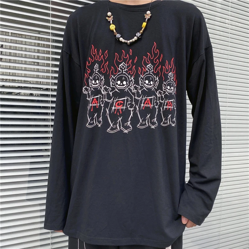 New Autumn T-shirt Women Harajuku Flame Print T-shirt Cartoon T-shirt Loose Round Neck Long Sleeve Tops Casual Tees Man T-shirt
New Autumn T-shirt Women Harajuku Flame Print T-shirt Cartoon T-shirt Loose Round Neck Long Sleeve Tops Casual Tees Man T-shirt
