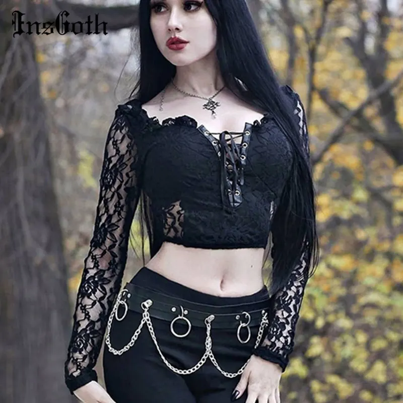 InsGoth Goth Lace Bandage Black Top Vintage Sexy See Through Long Sleeve T Shirt Women Aesthetic Elegant Bodycon Cropped Top
InsGoth Goth Lace Bandage Black Top Vintage Sexy See Through Long Sleeve T Shirt Women Aesthetic Elegant Bodycon Cropped Top