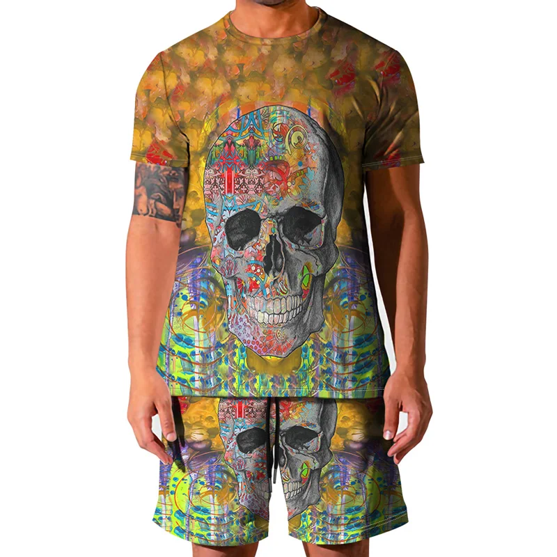 Casual Short Sleeved Sets 2021 Summer New Harajuku Tees + Shorts Fashion 3D Skeleton Printing 2 Piece Suit Mens Clothing
Casual Short Sleeved Sets 2021 Summer New Harajuku Tees + Shorts Fashion 3D Skeleton Printing 2 Piece Suit Mens Clothing