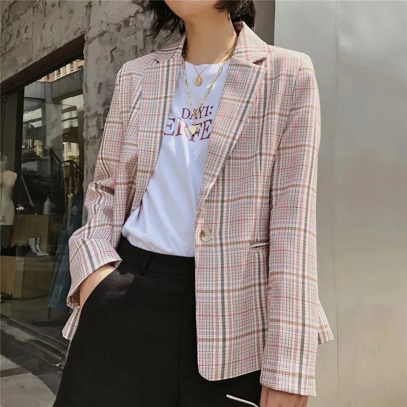Plaid Long Sleeve Female Blazer Single Button Office Ladies Blazer Autumn Winter Casual Outwear Women Jacket Coat 2020
Plaid Long Sleeve Female Blazer Single Button Office Ladies Blazer Autumn Winter Casual Outwear Women Jacket Coat 2020