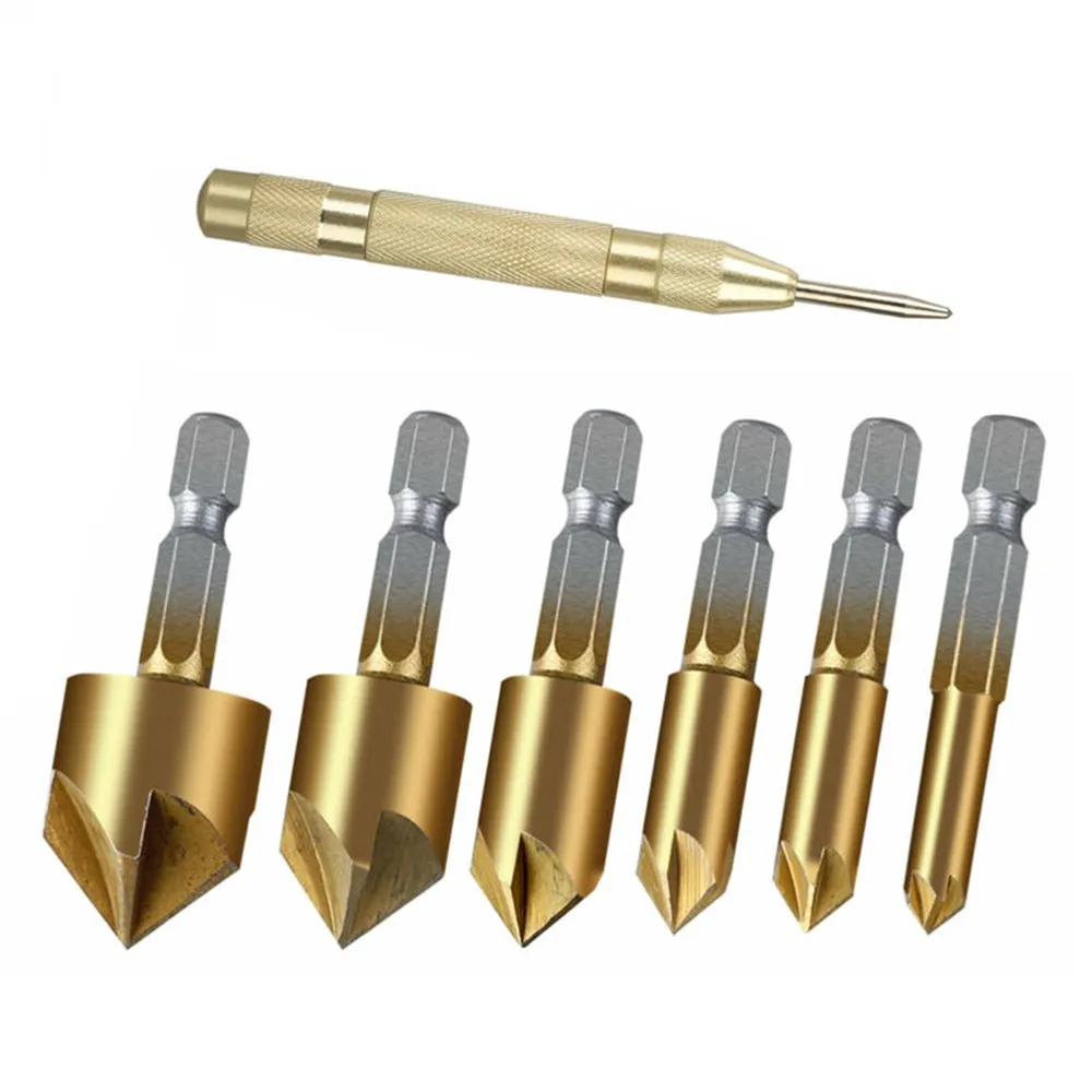 6PCS Hex Shank Countersink Drill Bit Set 6-19mm Titanium Coated 5 Flute Hole Drill Bit Tool Wood Working Chamfering Cutter Drill
6PCS Hex Shank Countersink Drill Bit Set 6-19mm Titanium Coated 5 Flute Hole Drill Bit Tool Wood Working Chamfering Cutter Drill