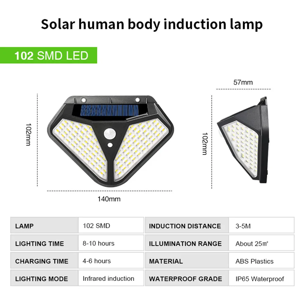 102 LED Solar Light Outdoor Solar Lamp Powered Sunlight Waterproof 3 Modes PIR Motion Sensor Street Wall Light Garden Decoration
102 LED Solar Light Outdoor Solar Lamp Powered Sunlight Waterproof 3 Modes PIR Motion Sensor Street Wall Light Garden Decoration