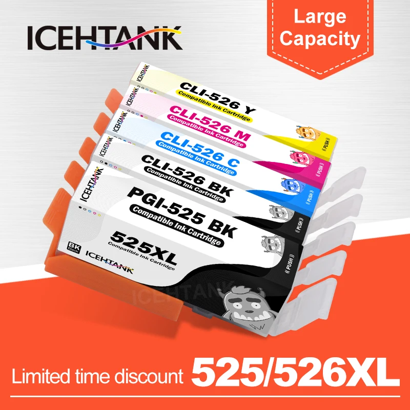 

ICEHTANK 5 Compatible for Canon 525 526 Printer Ink Cartridges for Pixma MG5350 MG5150 MG5250 MG5300 MG6150 printer