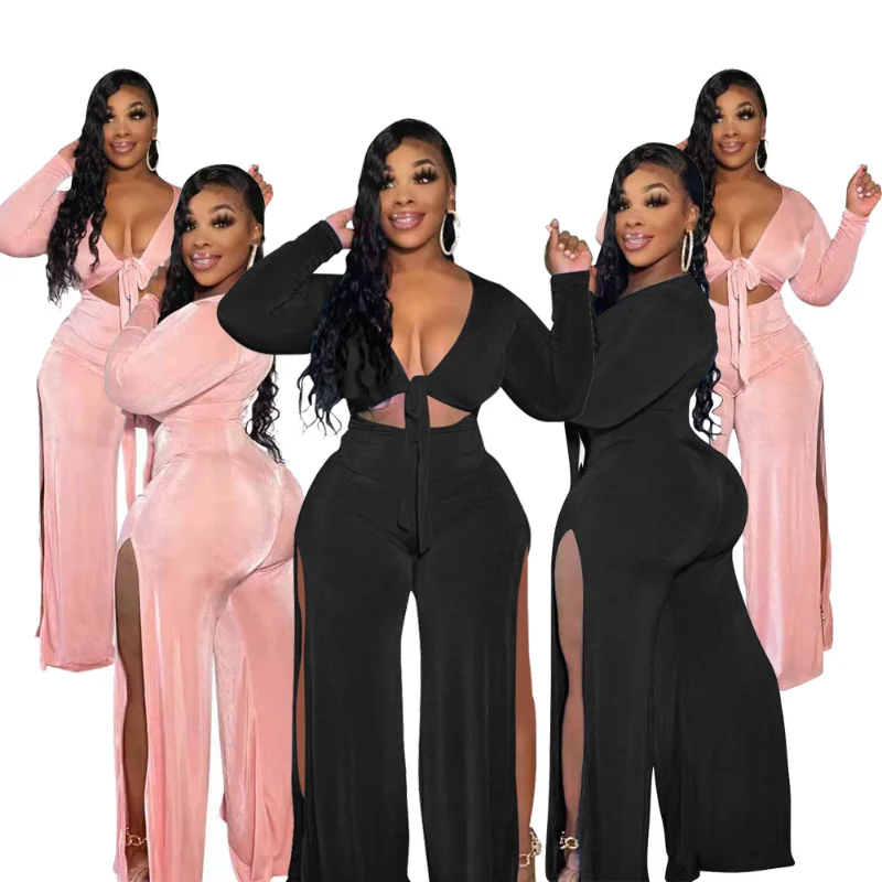 Large European and American Women's Dress Solid Color Knotted Hollow Wide Leg Split Split Split One-piece Clothes
Large European and American Women's Dress Solid Color Knotted Hollow Wide Leg Split Split Split One-piece Clothes