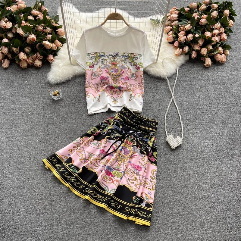 M-XXL Suit Women's Summer Dress 2021 New Short Sleeve T-shirt Women's Design Sense Minority Print Skirt Two Sets
M-XXL Suit Women's Summer Dress 2021 New Short Sleeve T-shirt Women's Design Sense Minority Print Skirt Two Sets