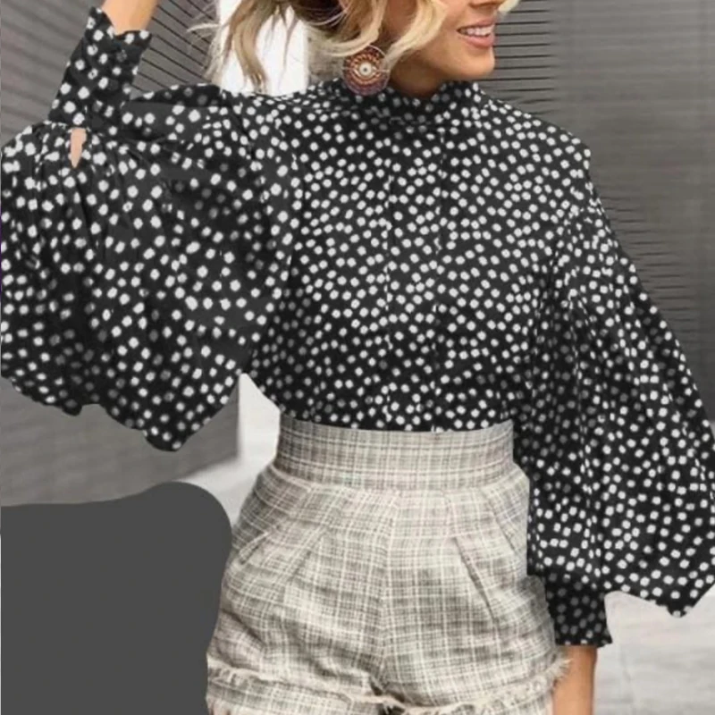 Elegant Lantern Sleeve Stand Neck Women Blouse Vintage Dot Print Office Lady Tops Shirts Autumn Femme Button Party Blouse Blusa
Elegant Lantern Sleeve Stand Neck Women Blouse Vintage Dot Print Office Lady Tops Shirts Autumn Femme Button Party Blouse Blusa