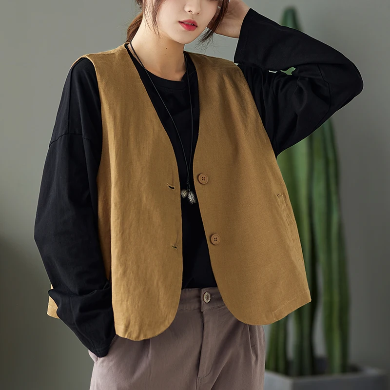 Женский льняной жилет без рукавов, Свободный жилет в стиле ретро, осень 2021
Женский льняной жилет без рукавов, Свободный жилет в стиле ретро, осень 2021