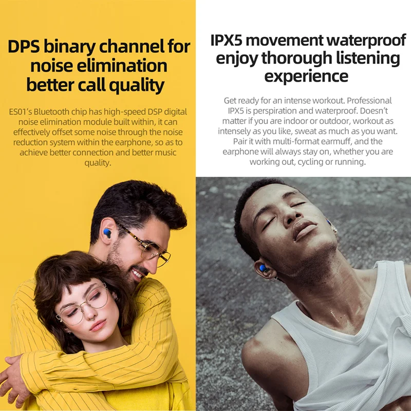 VAORLO ES01 TWS Earphones Bluetooth 5.0 Touch Waterproof 3D Stereo Wireless Sports Earbuds LED Power Display 2000mAh Headset | Электроника