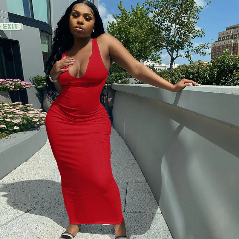 Dress 2021 Summer Long Sleeveless Long V-neck Solid Color Ribbed Knitted Tight Sexy Party Club Leisure Holiday Elegant Dress
Dress 2021 Summer Long Sleeveless Long V-neck Solid Color Ribbed Knitted Tight Sexy Party Club Leisure Holiday Elegant Dress