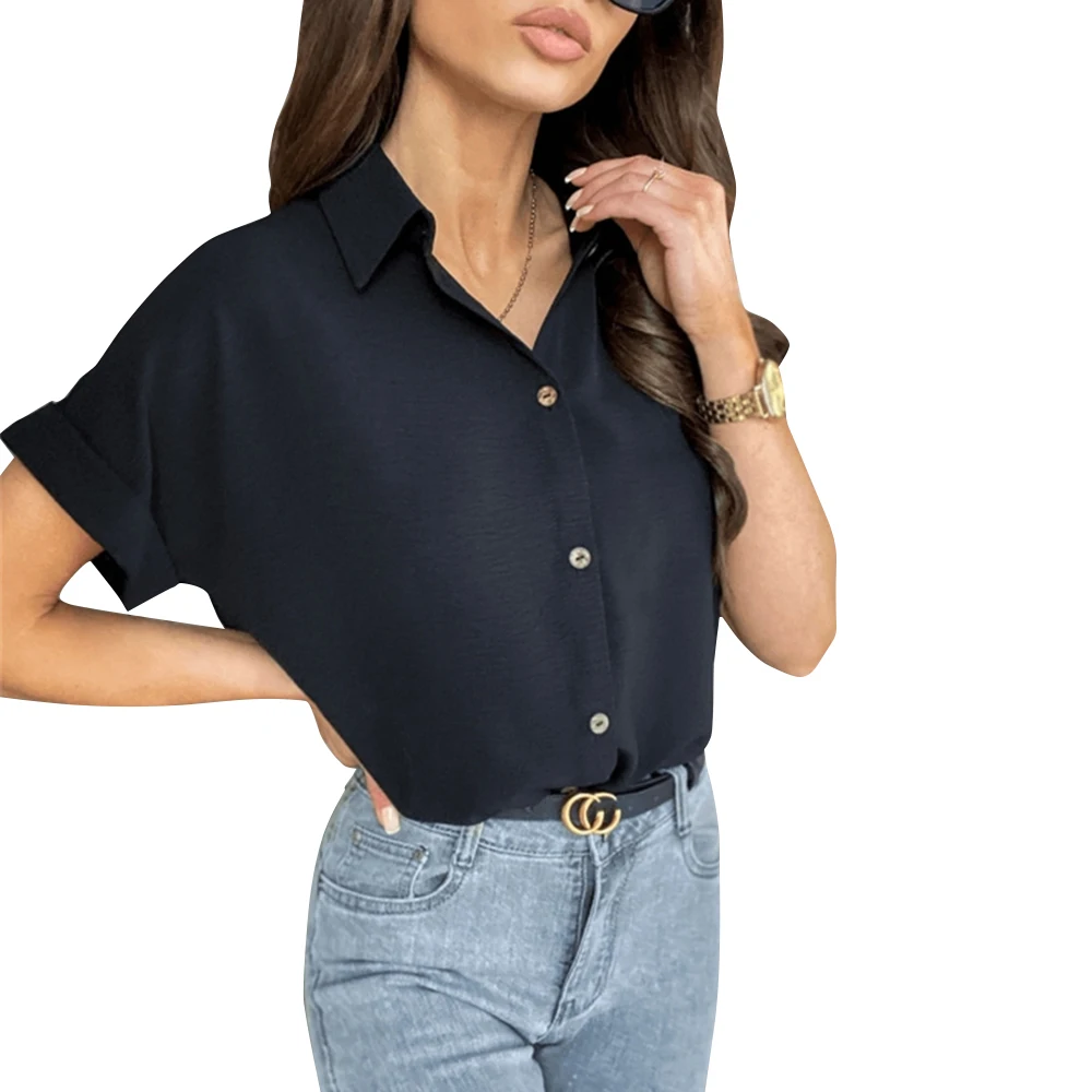 Summer Lapel Cardigan Shirts Button Tops Lady Loose Short Sleeve Shirt Women Leisure Blouses Solid Color Tops For Women D30
Summer Lapel Cardigan Shirts Button Tops Lady Loose Short Sleeve Shirt Women Leisure Blouses Solid Color Tops For Women D30